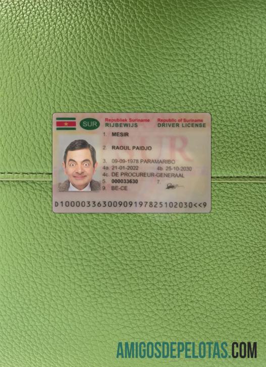 Carteira de motorista do Suriname 2022 presente fotolook frente modelo